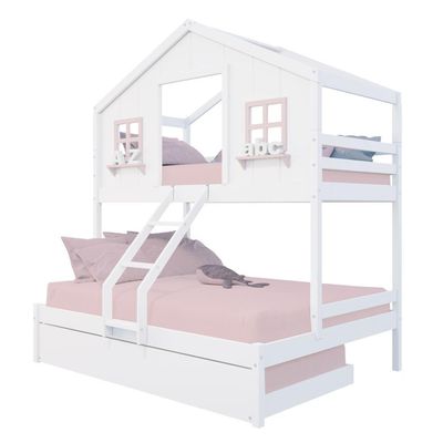 Treliche Casal/ Solteiro Casinha Dos Sonhos Madeira Maciça Branco/ Rosa Megamobilia