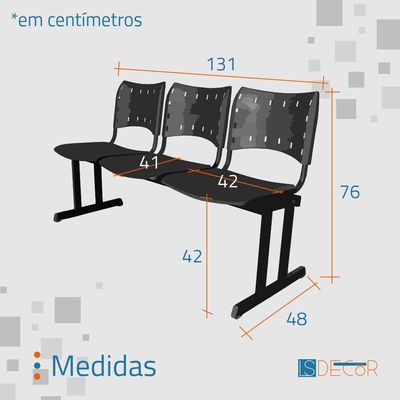 Cadeira Iso Pp Rp Longarina 3 Lugares Color Azul