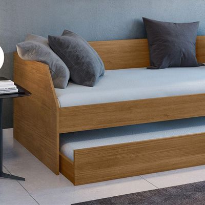 Bicama Solteiro Duo Com Cama Auxiliar Em Mdf Premium Amendoa Com 2 Colchões