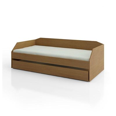 Bicama Solteiro Duo Com Cama Auxiliar Em Mdf Premium Amendoa Com 2 Colchões