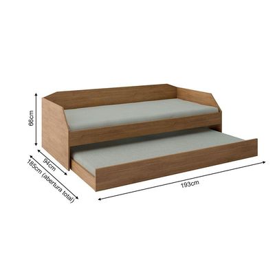 Bicama Solteiro Duo Com Cama Auxiliar Em Mdf Premium Amendoa Com 2 Colchões