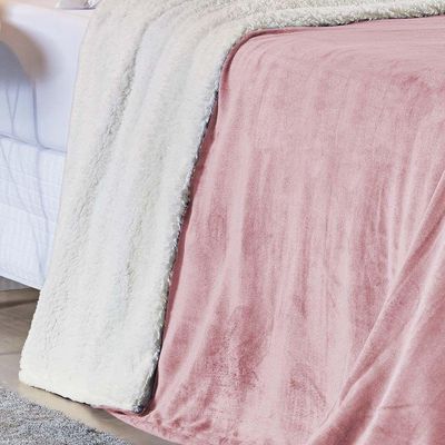 Cobertor Casa Scarpa Fênix Queen Sherpa Pele De Carneiro + Mantinha Flannel - Rosa