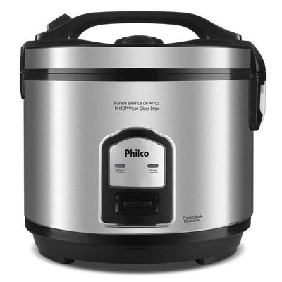 Panela De Arroz Elétrica PH10P Com 10 Xicaras Philco Preto/inox 110V