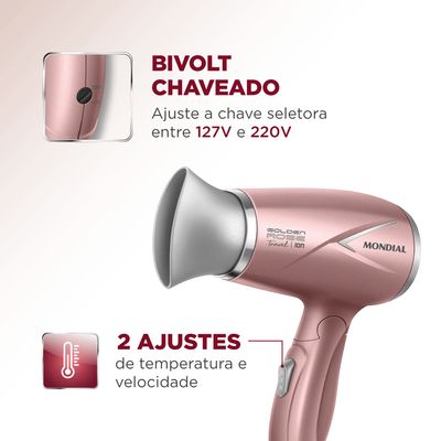 Secador de Cabelos Travel Golden Rose Mondial SC-47-GR Bivolt