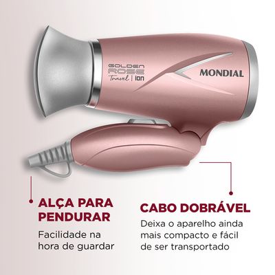 Secador de Cabelos Travel Golden Rose Mondial SC-47-GR Bivolt