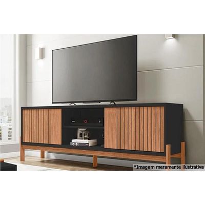 Rack Bancada p/ TV até 72 Pol Tannen c/ Nichos e Pés 184cm Freijo/Preto - Caemmun