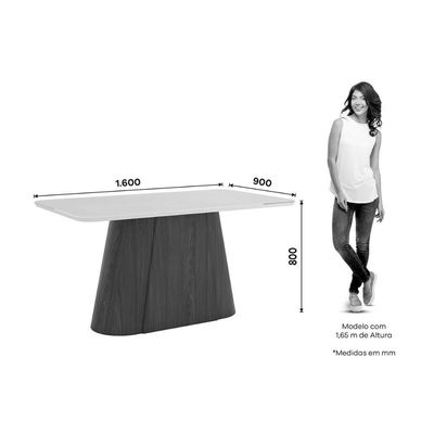 Mesa de Sala Jantar Olivia SC116 c/ Tampo Madeirado c/ Vidro Curvo 160x90cm Nature/Off White - Henn