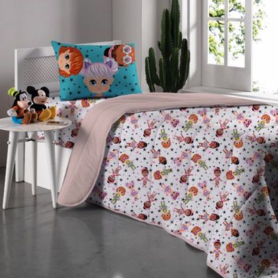 Edredom Solteiro Portallar Estampado Malha Mista Juju 150mx220m Rosa