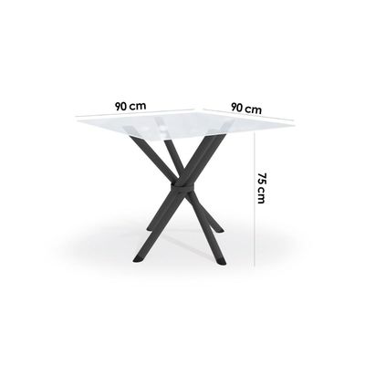 Mesa p/ Cozinha Volga c/ Tampo de Vidro Quadrado 90cm Preto - Kappesberg