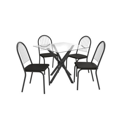 Mesa p/ Cozinha Volga c/ Tampo de Vidro Quadrado 90cm Preto - Kappesberg