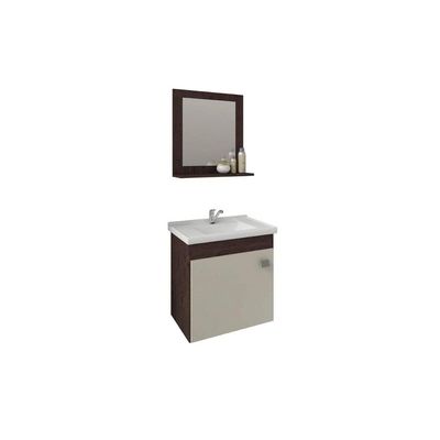 Conjunto de Banheiro Balcão Suspenso Iris c/ Cuba 44cm e Espelheira 40cm Cafe/Off White - MGM