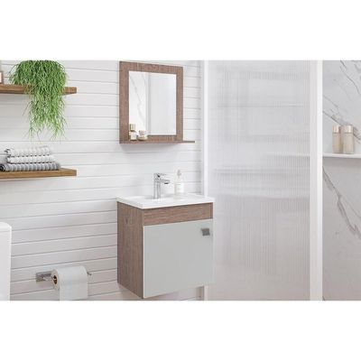 Conjunto de Banheiro Balcão Suspenso Iris c/ Cuba 44cm e Espelheira 40cm Cafe/Off White - MGM