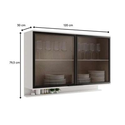 Armário Aéreo Cozinha Modulado Alpha 2500 c/ 2 Portas c/ Vidro 120cm Branco - Carraro