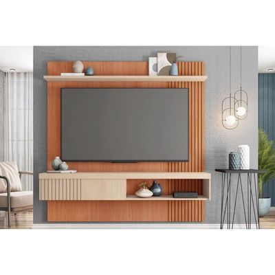 Painel Quarto p/ TV até 65 Pol Jade Ripada 180x183cm Freijo/Off White - Caemmun