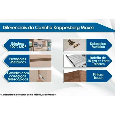 Cozinha Completa Maxxi 5 Peças (2Aéreos+1Balcão+1Paneleiro+1Complemento) C5P117 Canela - Kappesberg