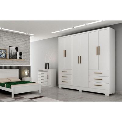 Guarda Roupa Solteiro 6 Portas e 6 Gavetas c/ Pés Encant/Berlim Branco - Novo Horizonte