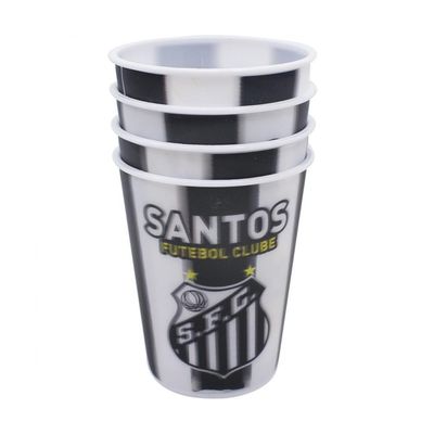 Jogo Com 4 Copos de Plástico 3D Santos - 400ml