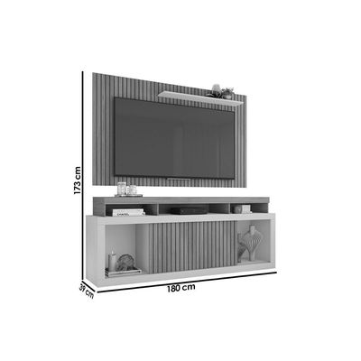 Rack Bancada c/ Painel p/ TV até 60 Pol New Oscar Rodízios 180x174cm Buriti/Off White - Caemmun