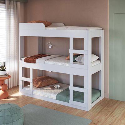 Treliche Solteiro Branco MDP Évora Cama Infantil Tripla Art In Móveis