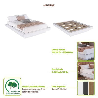 Cama Casal Queen Suspensa MDP 162x202x25,5cm Mel Zurique Art In Móveis