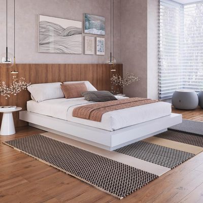 Cama Casal Queen Suspensa Branca MDP 162x202x25,5cm Zurique Art In Móveis