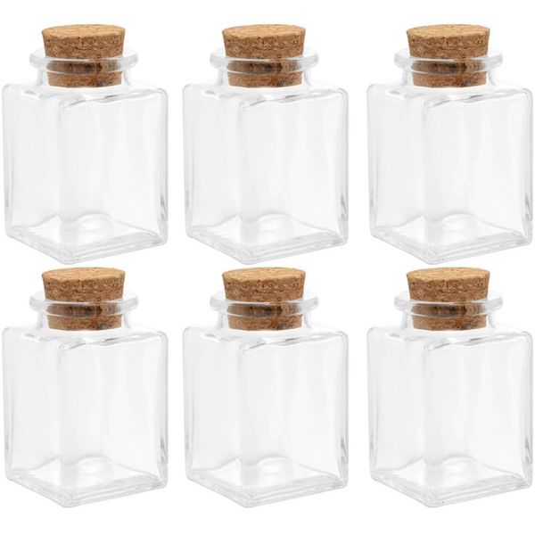 6 Mini Potes de Vidro Porta Temperos com Tampa de Rolha Lembrancinha Quadrados Lyor