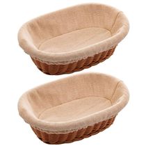Kit 2 Cestas Porta Pão 24x17cm Oval Rattan Plástico Forro Tecido Cesto Lyor