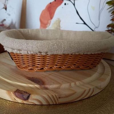 Kit 2 Cestas Porta Pão 27x20cm e 24x17cm Oval Rattan Plástico Forro Tecido Cesto Lyor