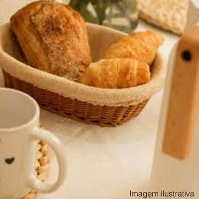 Kit 2 Cestas Porta Pão 27x20cm e 24x17cm Oval Rattan Plástico Forro Tecido Cesto Lyor