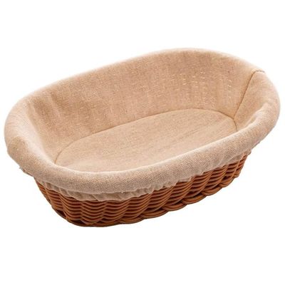 Kit 2 Cestas Porta Pão 27x20cm e 24x17cm Oval Rattan Plástico Forro Tecido Cesto Lyor