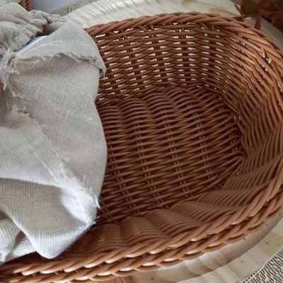 Kit 2 Cestas Porta Pão 27x20cm e 24x17cm Oval Rattan Plástico Forro Tecido Cesto Lyor