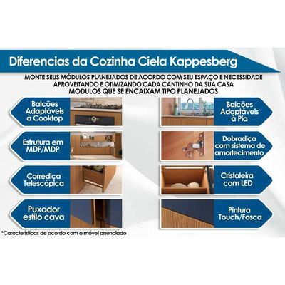 Módulos de Cozinha Kappesberg Ciela Tampo p/ Balcão Canto Reto Ciela E611 98cm Nogueira-Kappesberg