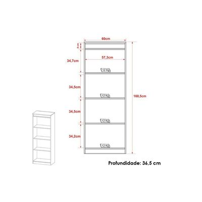 Estante Livreiro Solteiro ME4150 c/ 3 Prateleiras Amêndoa - Tecno Mobili
