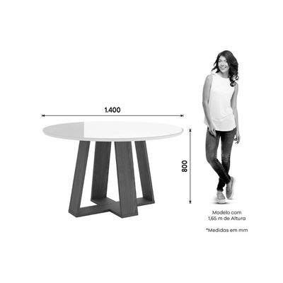 Mesa p/ Cozinha Lins SC130 c/ Tampo Madeirado c/ Vidro Redondo 140x140cm Nature/Off White - Henn