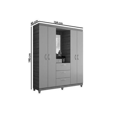 Guarda Roupa 4 Portas e 3 Gavetas c/ 1 Espelho Clapton Lamina Mel/Cacao - Caemmun