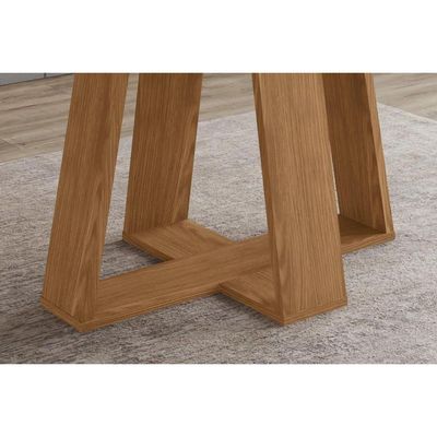 Mesa p/ Cozinha Lins SC130 c/ Tampo Madeirado c/ Vidro Redondo 140x140cm Nature/Off White - Henn