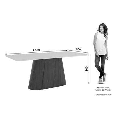 Mesa p/ Cozinha Olivia SC121 c/ Tampo Madeirado c/ Vidro Curvo 200x90cm Nature/Off White - Henn