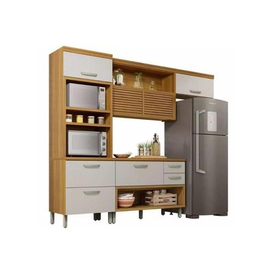 Cozinha Modulada Nesher Princesa 3 Peças (1Aéreo+1Balcão+1Paneleiro) C6P63 Freijo/Off White-Nesher