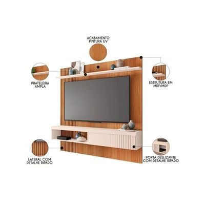 Home p/ TV até 65 Pol Jade Ripada 180x183cm Fendi/Havana - Caemmun
