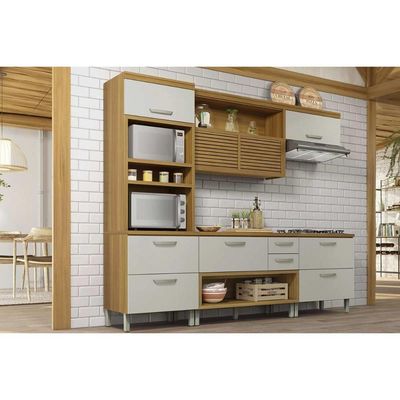 Cozinha Modulada Nesher Princesa 4 Peças (1Aéreo+2Balcões+1Paneleiro) C6P65 Freijo/Off White-Nesher