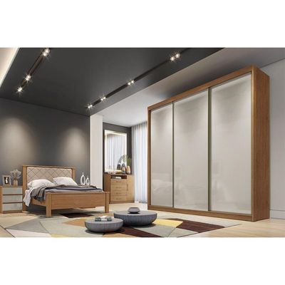 Guarda Roupa 3 Portas de Correr e 4 Gavetas Diamond/Londres Neve - Novo Horizonte