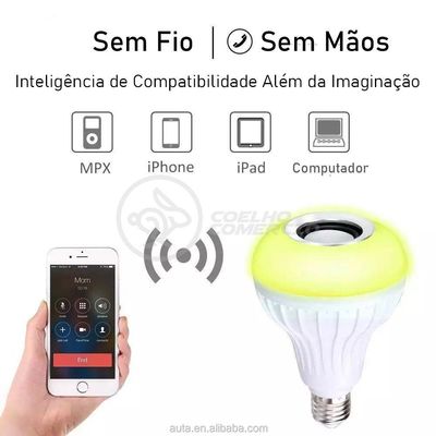 Lâmpada Led 12W E27 Rgb Colorida Com Caixa De Som Bluetooth