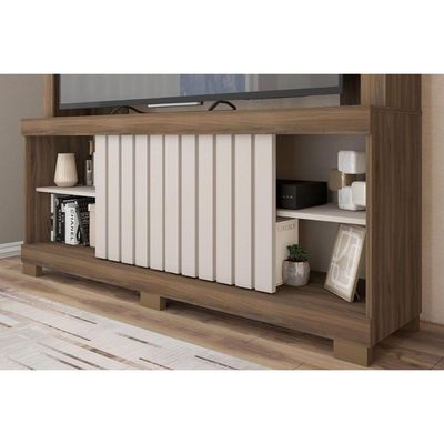 Home p/ TV até 65 Pol Cinne c/ Ripado Pés 160x203cm Lamina Mel/Cacao - Caemmun