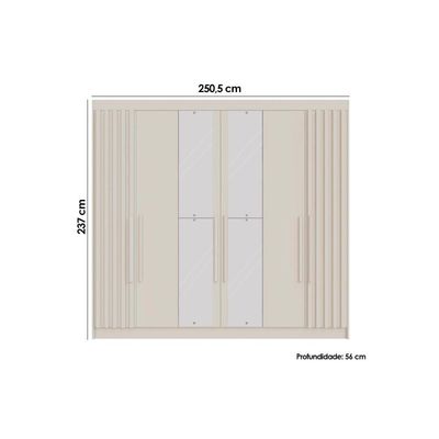 Guarda Roupa Casal 6 Portas (2 Ripadas e 2 c/ Espelho) e 6 Gavetas Potente Off White/Peroba - Europa