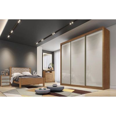 Guarda Roupa Casal 3 Portas de Correr e 8 Gavetas Diamond/Londres Neve - Novo Horizonte