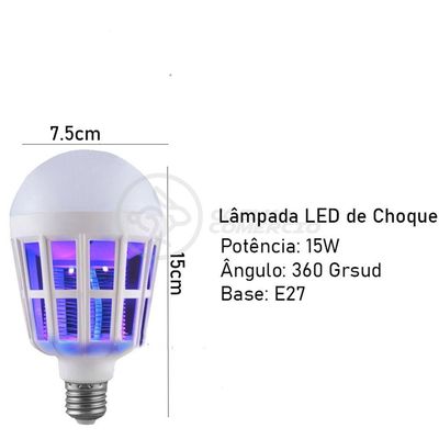 Lâmpada Luz Led Branco 15w Atrai Choque Mosquito