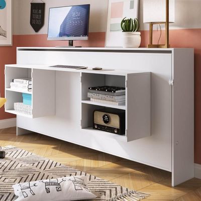 Cama Articulável Horizontal Solteiro com Estação de Trabalho Branco MDP Latino