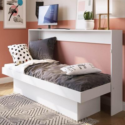 Cama Articulável Horizontal Solteiro com Estação de Trabalho Branco MDP Latino
