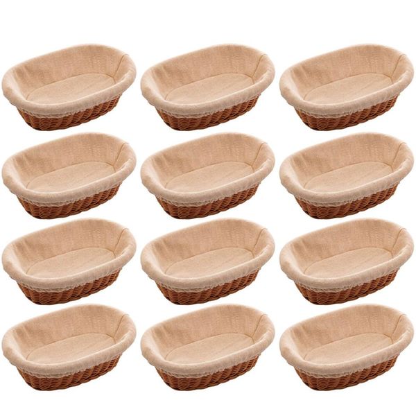 12 Cestas Porta Pão 24x17cm Servir Restaurantes Oval Rattan Plástico Forro Tecido Cesto Lyor