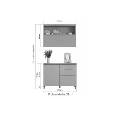 Cozinha Modulada Nesher Marquesa 2 Peças (1Aéreo+1Balcão) C2P29 Nature-Nesher
